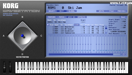 Рисунок 8. Вкладка Wave Seq в окне Edit. KORG Wavestation