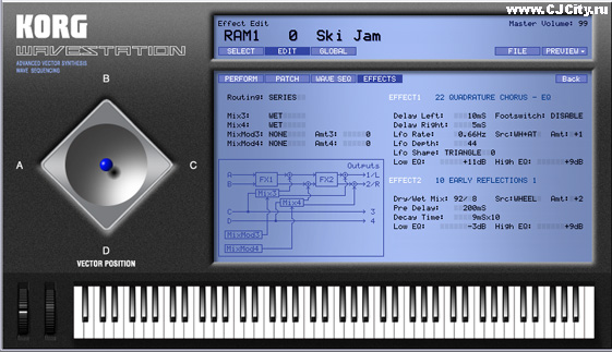 Рисунок 9. Вкладка Effects в окне Edit. KORG Wavestation